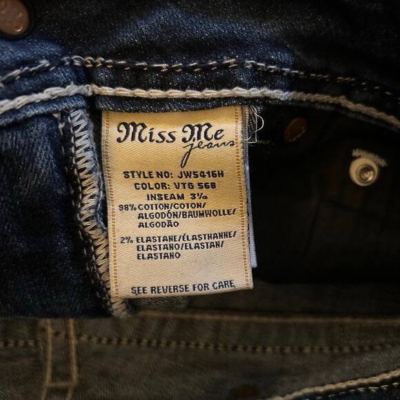 Miss Me Blue Denim Mid Rise Shorts 29" Waist Embroidered Leather Patch JW5416H - Picture 6 of 7